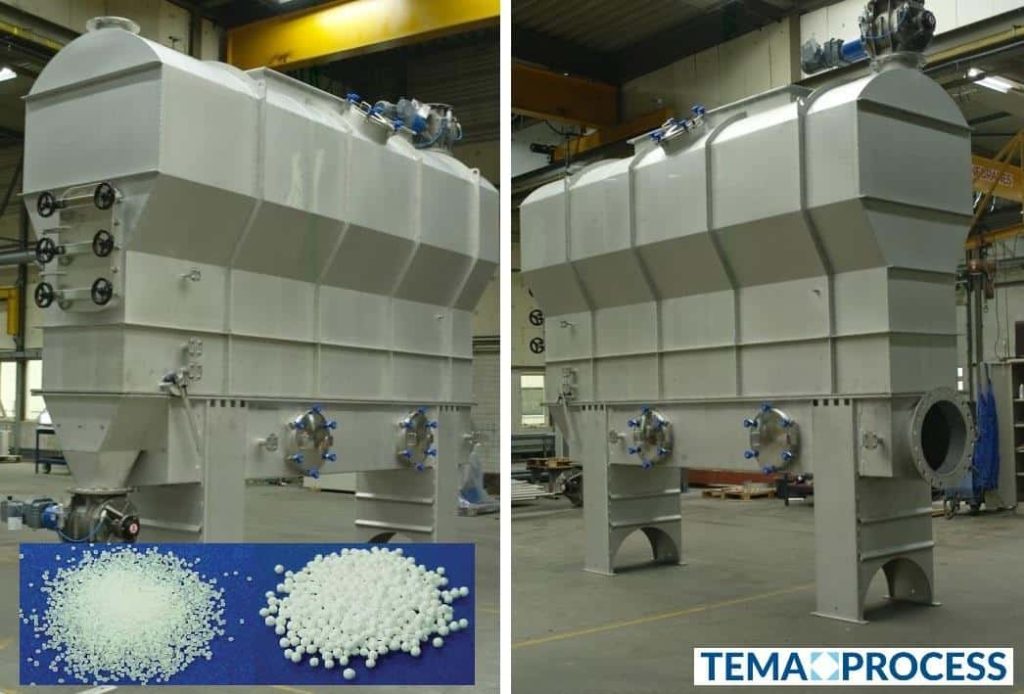 Drying Polystyrene and Expanded polystyrene Fluid Bed Dryer cooler separates the unnecessary water from the polymer beads